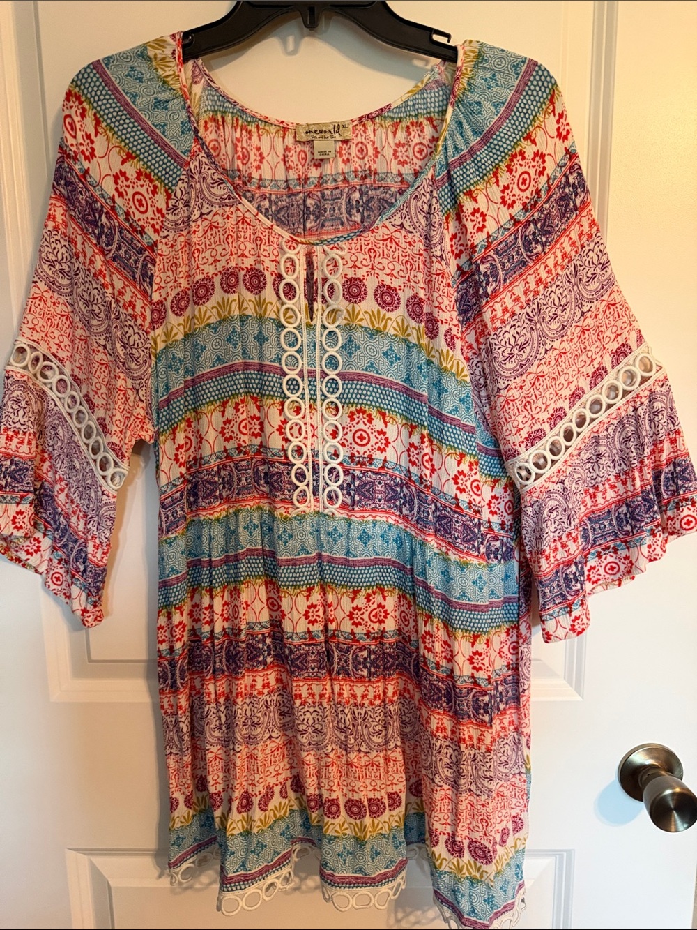ONE WORLD Multicolor Boho Tunic with Eyelet Detail